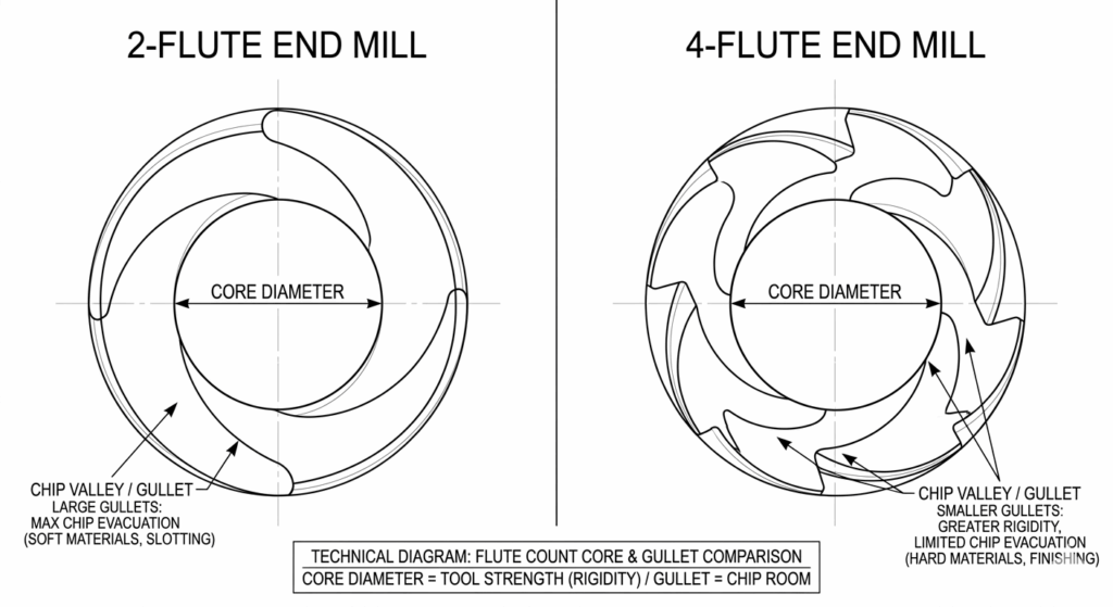2 Flute End Mill vs. 4 Flute End Mill